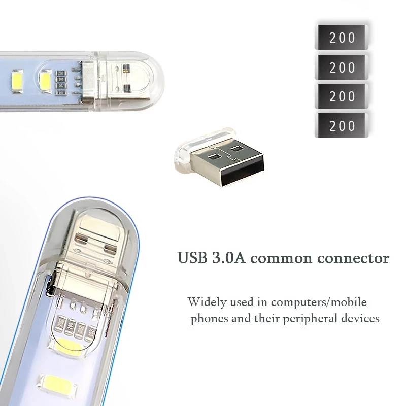 3leds Portable USB LED Lamp 5V Ultra Bright 3000K-7000K Night Light with Touch Switch for Computer Mobile Power Book Light