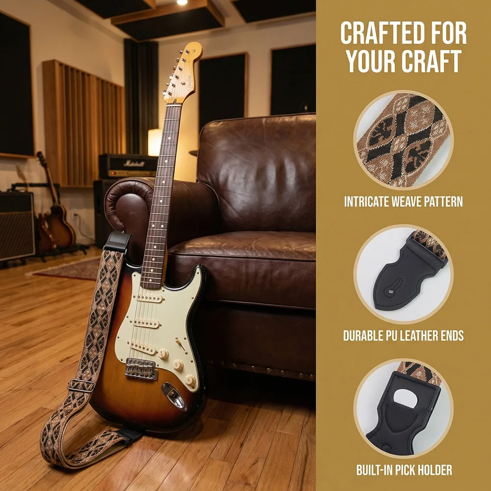 Vintage-Style Adjustable Guitar Strap - 5cm Wide Shoulder Strap