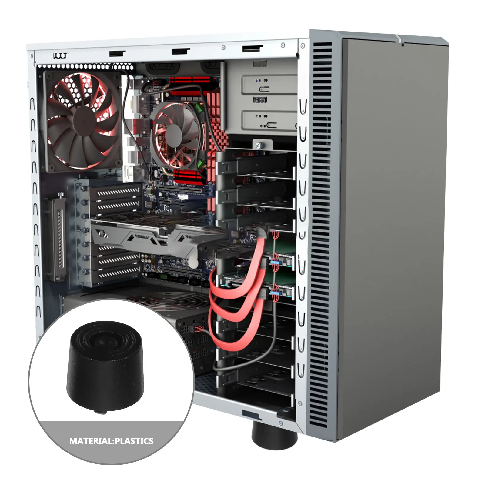 20개 컴퓨터 케이스 다리 패드, 진동 방지 교체용 받침, 8mm 구멍 직경, 충격 흡수 매트, PC 스탠드 미끄럼 방지 섀시용