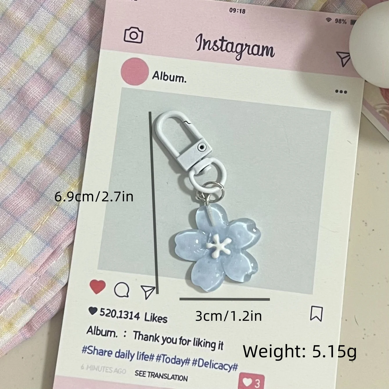Sakura Key Chain - Resin Flower Detail