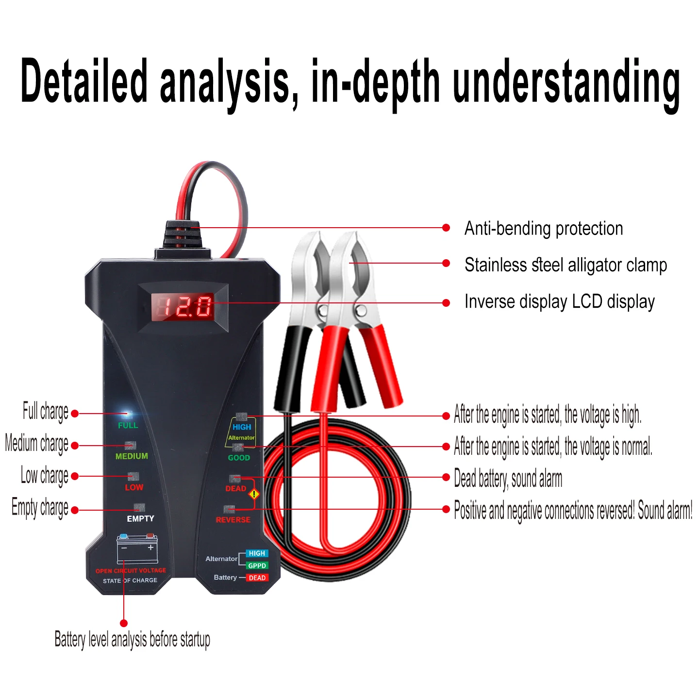 Тестер автомобильного аккумулятора 12 В, автомобильный тестер генератора, проверка аккумулятора, анализатор для проверки генератора и системы зарядки аккумулятора