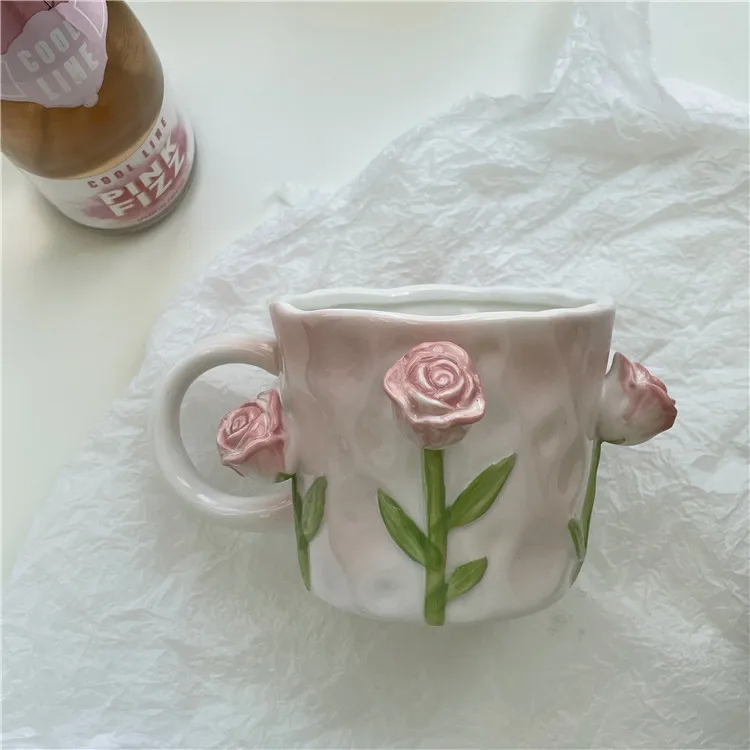 Roses Glass Mug for Women, Hand Painted Mug, Pink Flowers Large