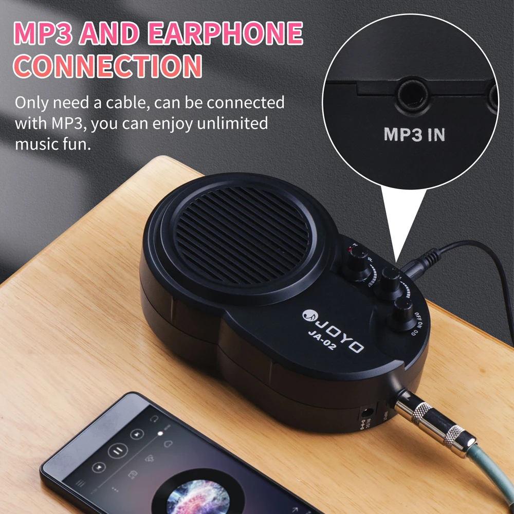 JA-02 Portable 3W Guitar Amplifier Volume & Tone Adjustment 3.5mm Headphone Jack