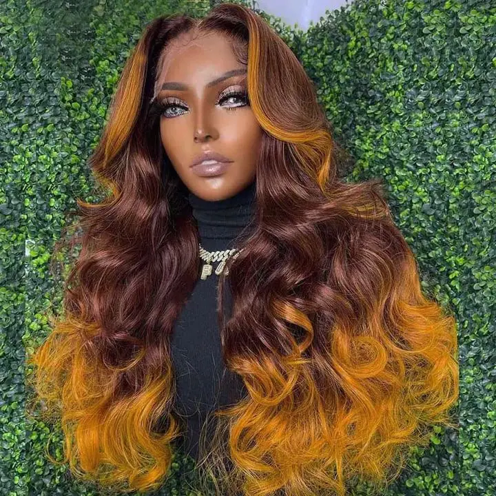 13X6 Ombre Chocolate Brown Orange HD Lace Front Wigs Loose Body Wave 13x4 Lace Frontal Colored Human Hair Wigs For Women 220%