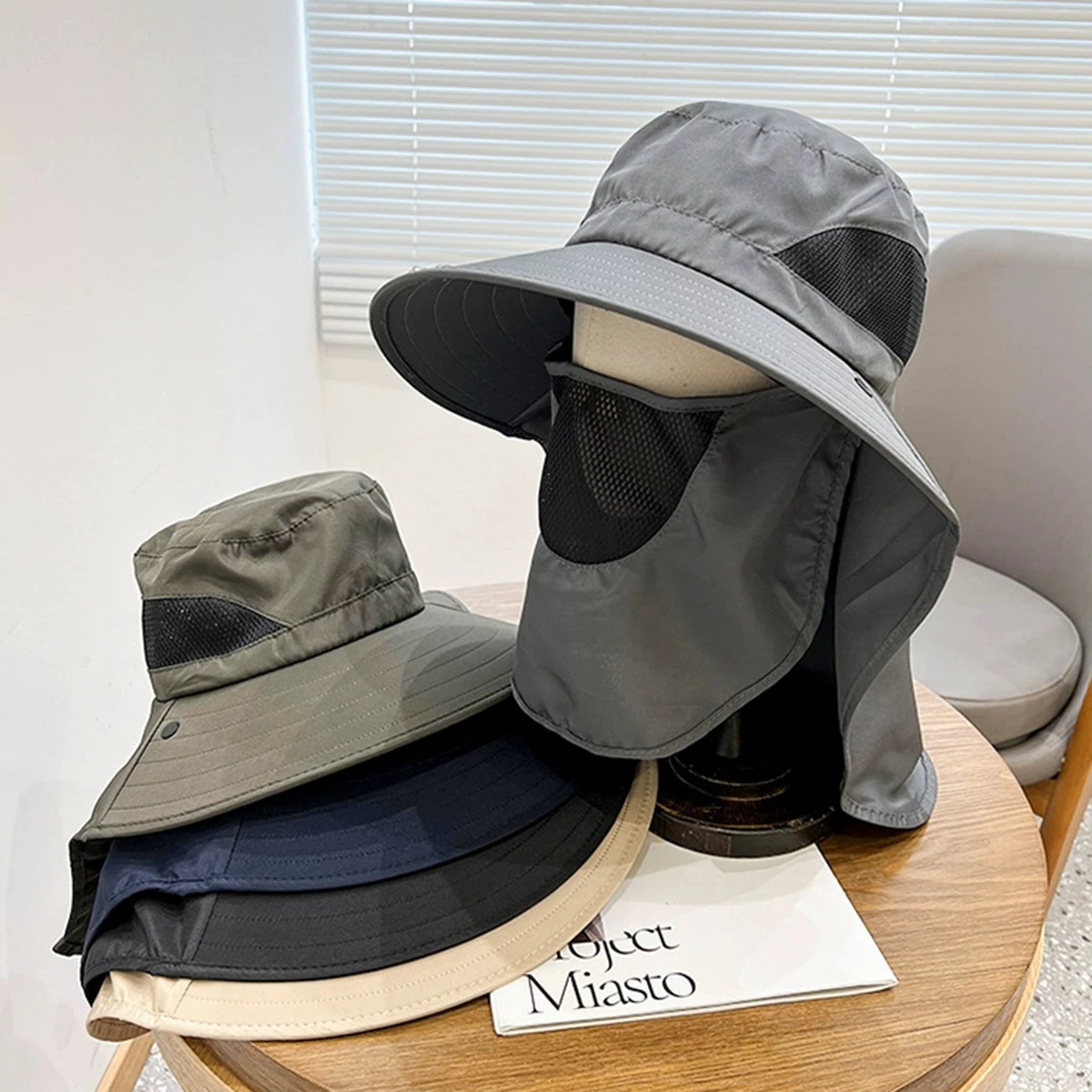 Fisherman Hat Men's Spring and Summer Outdoor Face Mask Sun Protection Visor Fishing Mountaineering Anti-Uv Neck Protection Hiking Sports Cycling Travel