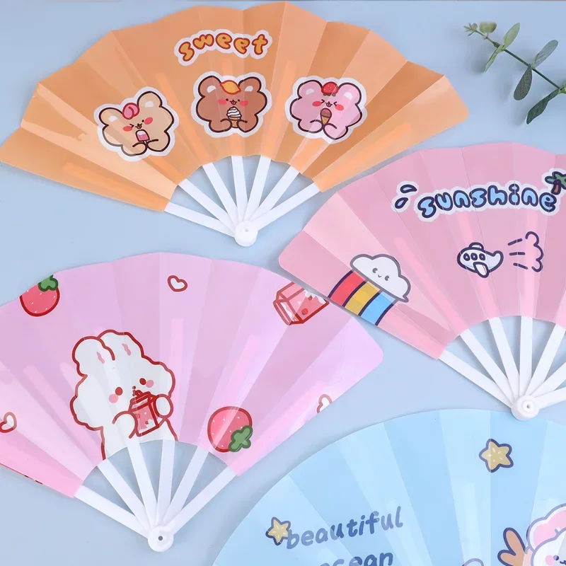 Cartoon Hand Crank Cool Fan Creative Summer Small Fresh Cute Portable Folding Fan PP Plastic Folding for Student Children