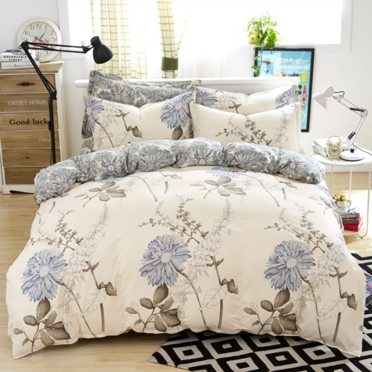 thumbnail image 1 of Juego de funda nórdica naranja y verde, juego de cama de 3 piezas, juego de edredón con estampado moderno para cama doble King Queen con 1 funda de edredón y 2 fundas de almohada, 1 of 5