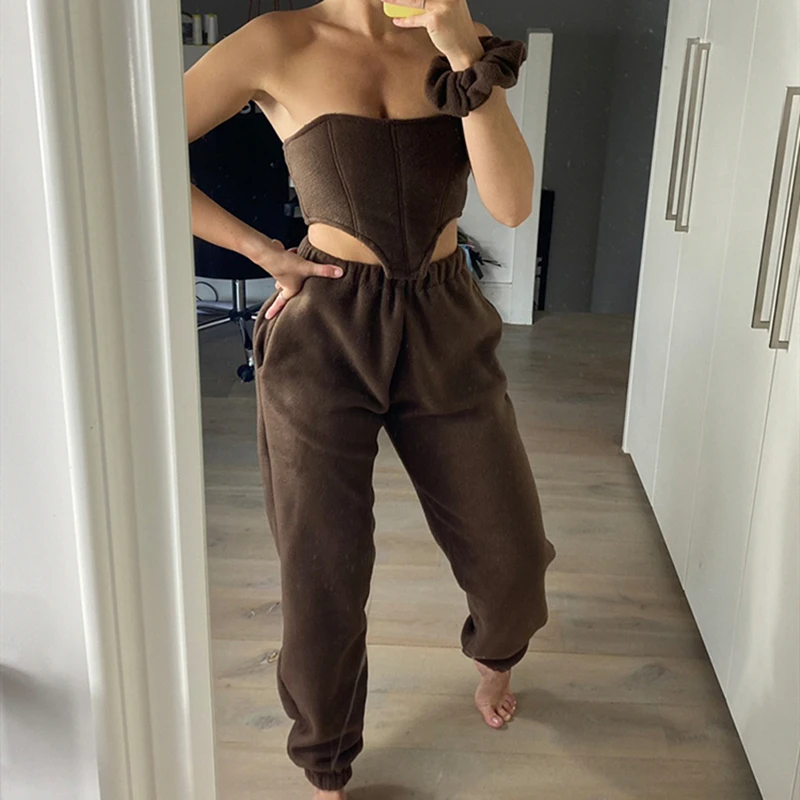 2023 Fashion Women 2Pcs Set Sexy Tube Crop Top+High Waist Jogger Sweatpants Pants Tracksuit Casual Outfit Streetwear Sport Suit