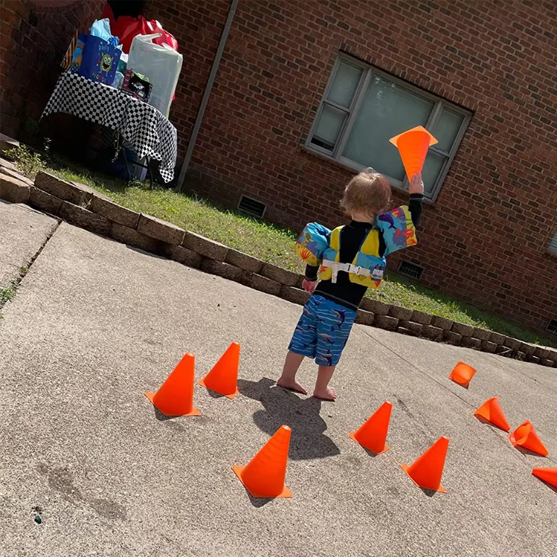 Racing Car Party Decor 7" Mini Traffic Cones and Black and white Checkered Flag Kids Race Car Theme Birthday Party Supplies 5-50