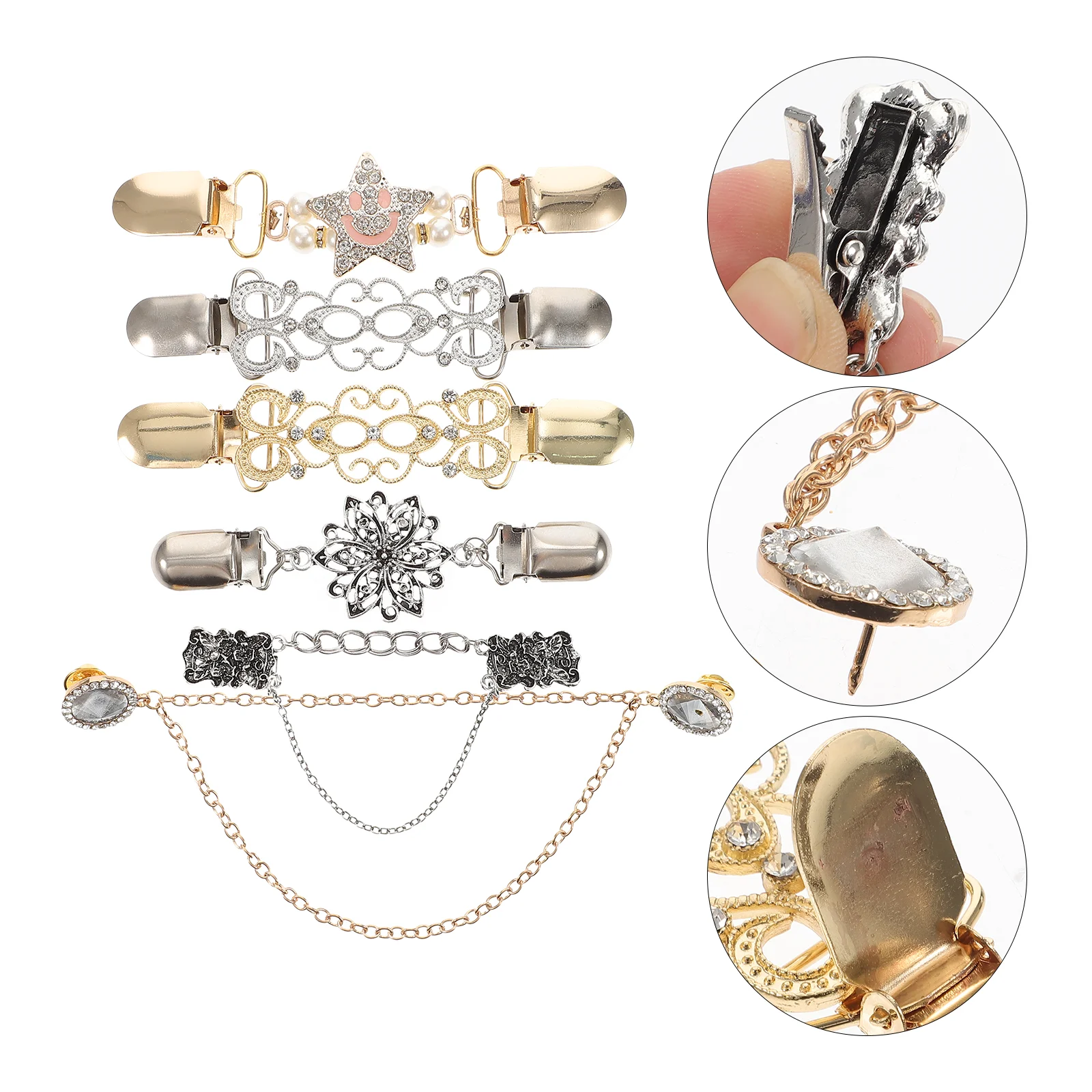 

6 Pcs Vintage Cardigan Clips Brooch Combination Clothing Cardigan Clips