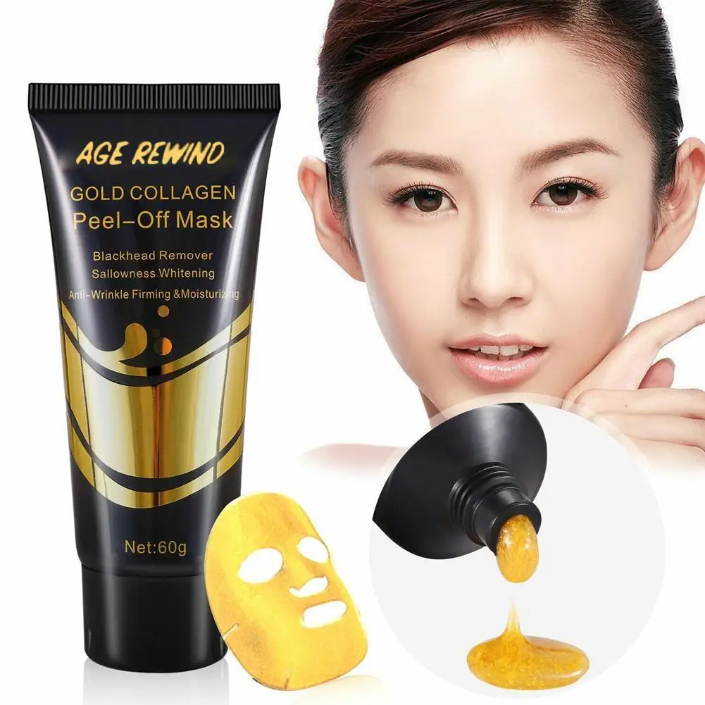 

60g 24K Gold Collagen Face Mask For Skin Care Firming Anti Wrinkle Whitening Exfoliating Nose Blackheads Tearing Off Mask J5M2