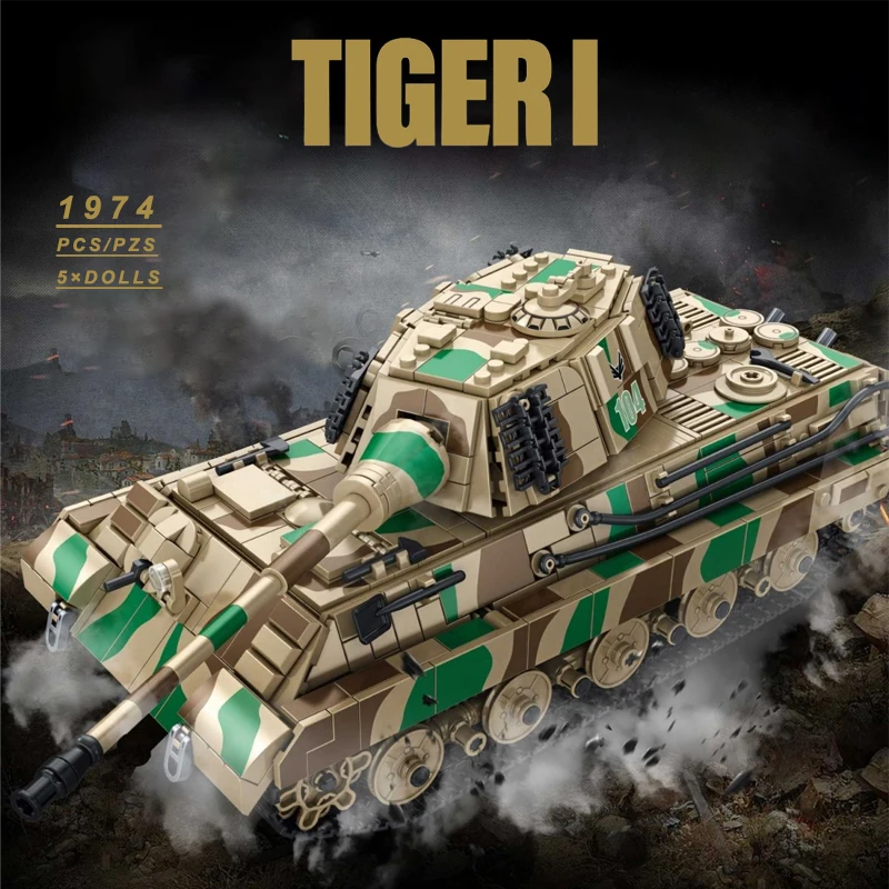 

Panzer Tiger King Heavy Tank Military Building Blocks WW2 German Army Armored Soldier Weapon Bricks Kids Toys Adults Boy Gifts