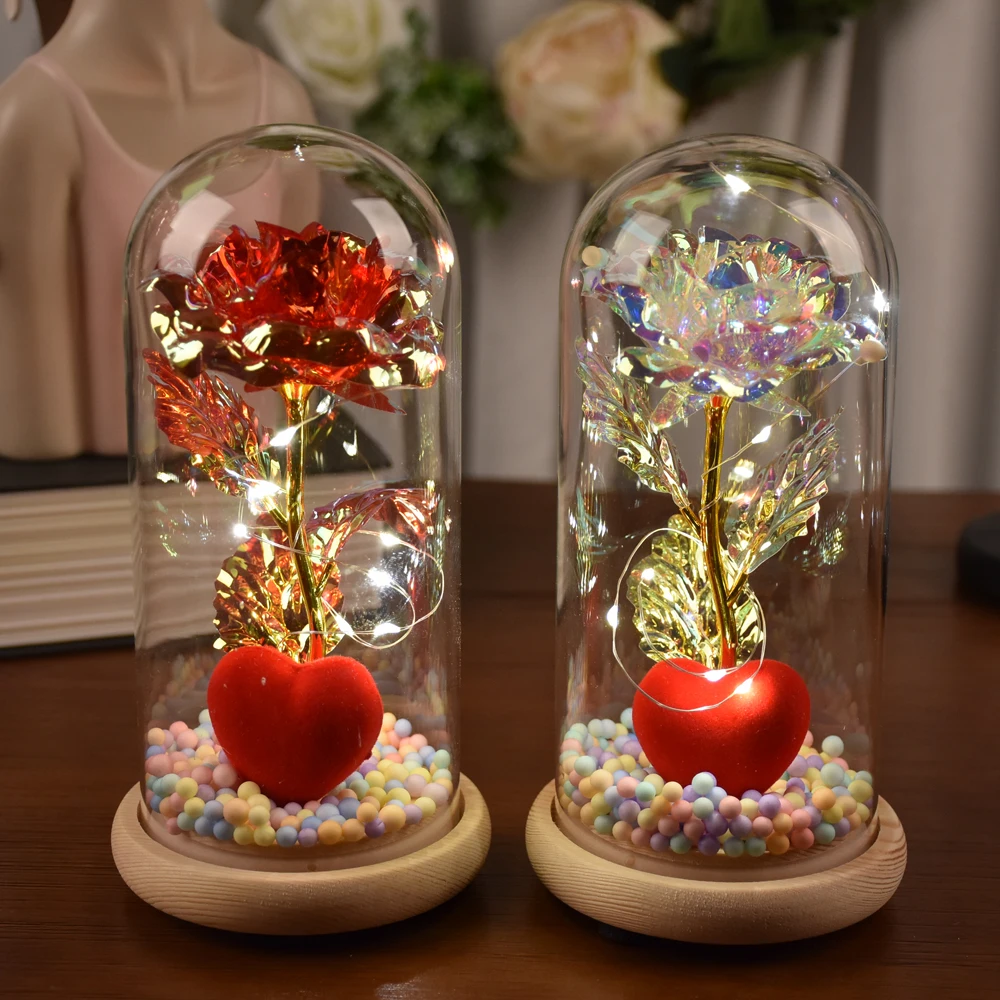 

Valentines Day Gift for Girlfriend Eternal Rose LED Light Foil Flower In Glass Cover Mothers Day Wedding Favors Bridesmaid Gift