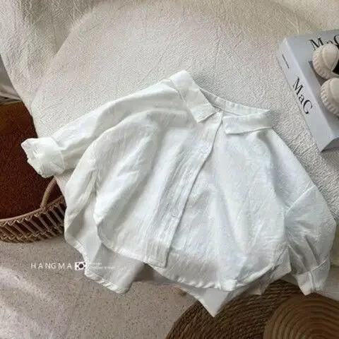 Children Clothing Sring Autumn Korean Style Cotton Boys and Girls Loose Fitting Wide Lapel Children Casual Simple Shirt