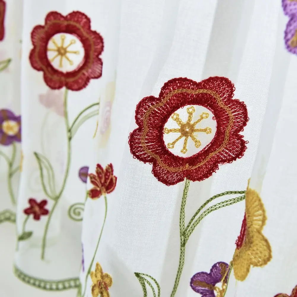 100*50cm Short Curtain 1 Sheet  Polyester Window Sheer Perforated Flower Embroidered Window Voile Curtain For Bay Window Kitchen 4