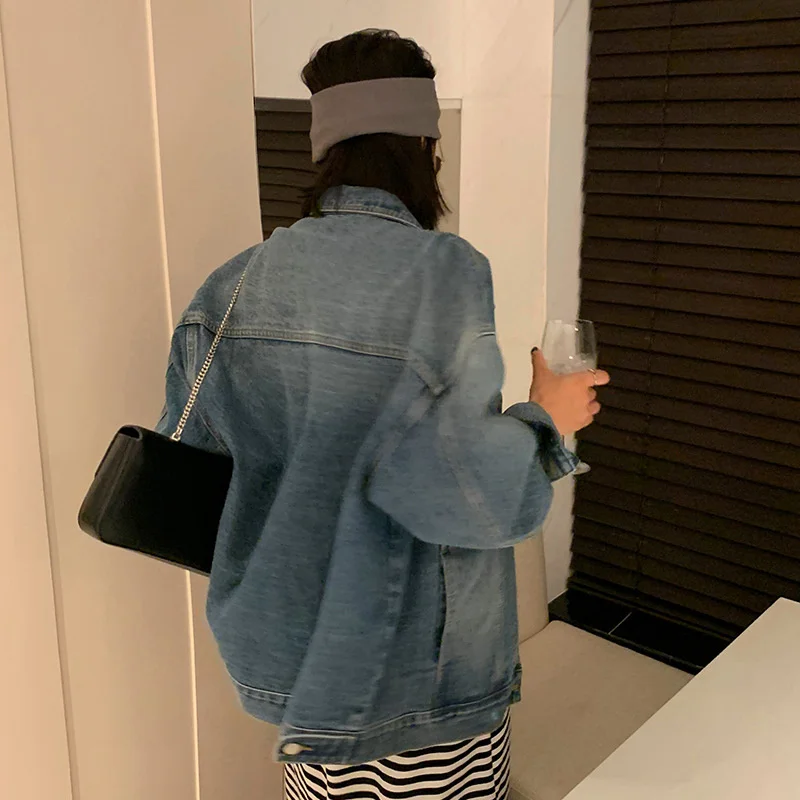 

American Retro denim Coat Women Blue 2023 Early Spring New Korean Version of Leisure Fashion Outside With a Solid Color Commute