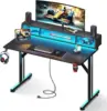 40 inch Gaming Desk with LED Lights & Power Outlets, Small Computer Gaming Table with Float Monitor Stand, Kids Boys Desk 1