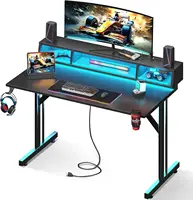 40 inch Gaming Desk with LED Lights & Power Outlets, Small Computer Gaming Table with Float Monitor Stand, Kids Boys Desk 1