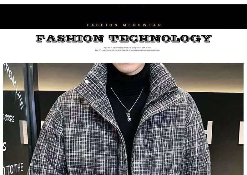 2023 Neue Daunenjacke für Herren, hübsche karierte Baumwolljacke mit kurzem Stehkragen, verdickte und leichte Herrenjacke,_voghion.com