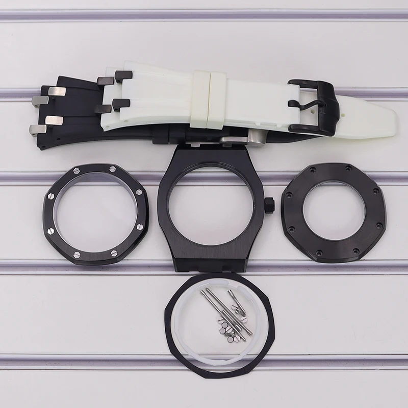 

Черный корпус для часов, 41 мм, резиновый ремешок для часов Seiko nh34 nh35 nh36,38, часовой механизм 31,8 мм, циферблат, сапфировое стекло, водонепроницаемое