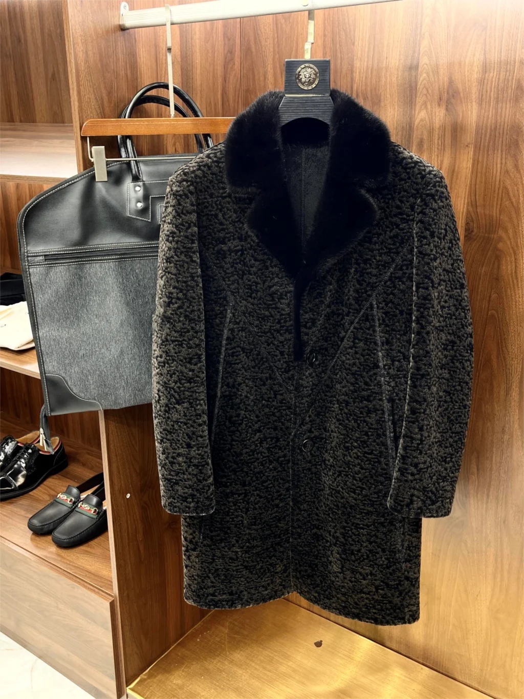 

2023 men's leopard print lamb wool long coat coat