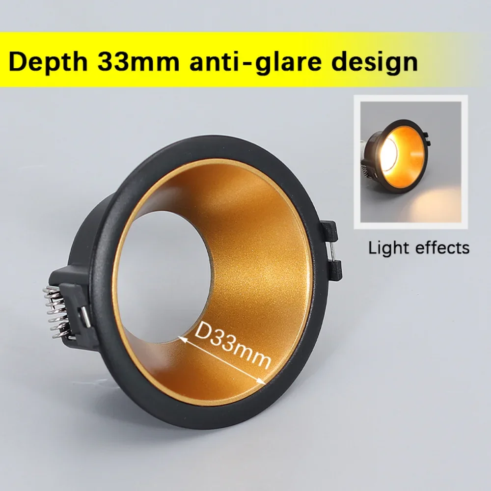 LED 스포트라이트 원형 GU10 다운라이트 매립형 알루미늄 프레임 MR16 스포트라이트 피팅 조절 불가능 MR16 GU10 전구 트림 장착물