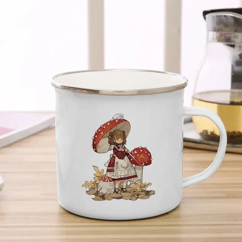 Women's Creative Mushroom Enamel Mug - Travel Tea & Coffee Cup with Handle, Perfect