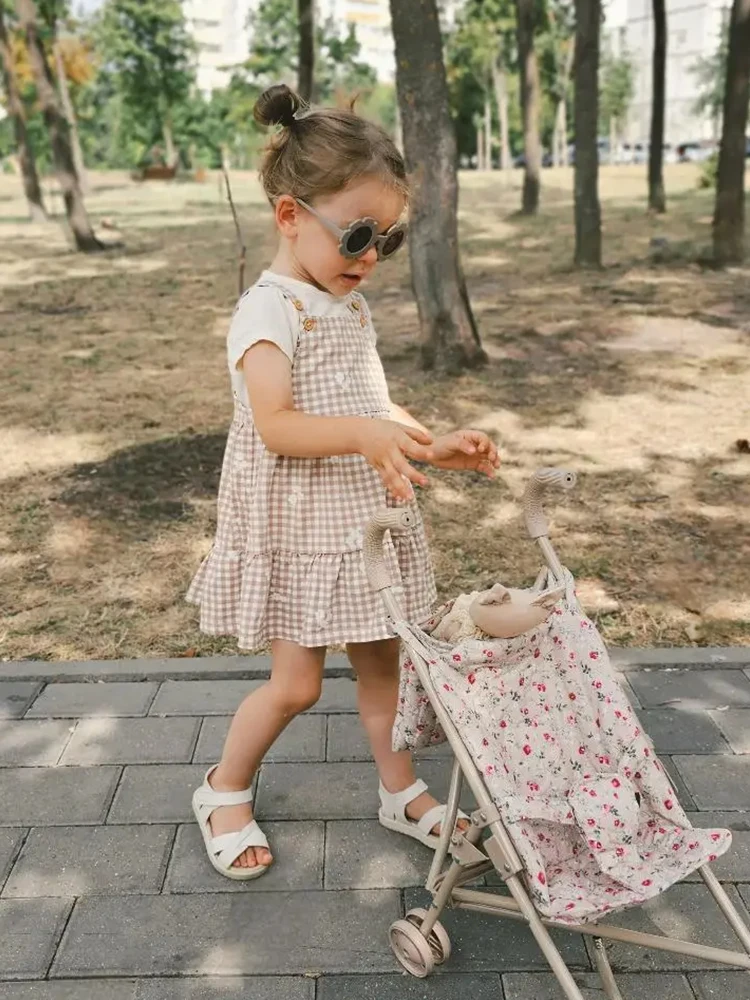 Floral Doll Stroller for Dolls Folding Doll Pram Carriage with Bag Accessories Play Toy House Boys Girls Birthday Gift miniature doll house supplies
