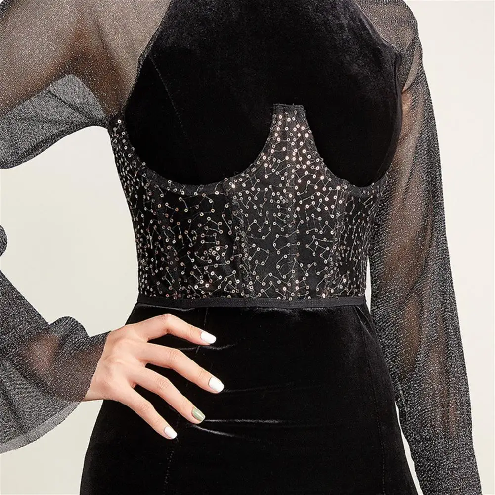 

Wire Sexy Easy to Match Shiny Sequin Bustier Hollow Out Waist Cincher Corset Slim for Adult