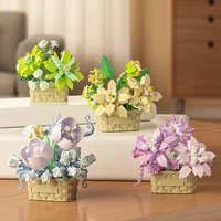 Flower Bouquet Building Blocks Succulents Artificial Basket Kit Bonsai Garden Micro Bricks DIY Potted Plants Model Toys For Kids 3