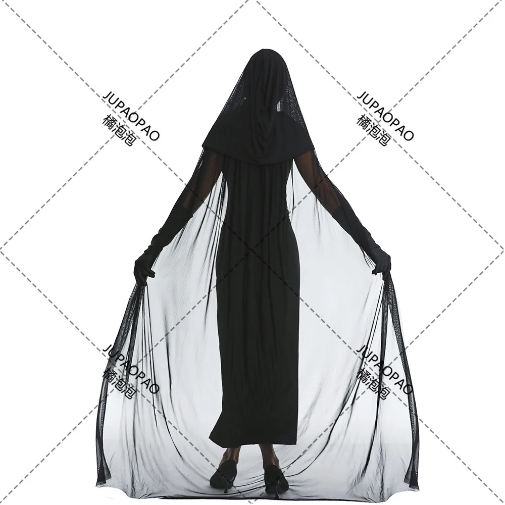 

Halloween Vampire Black Witch Dress Ghost Witch with Cloak Mesh Cloak Carnival Makeup Ball Stage Performance Costume S-XXL