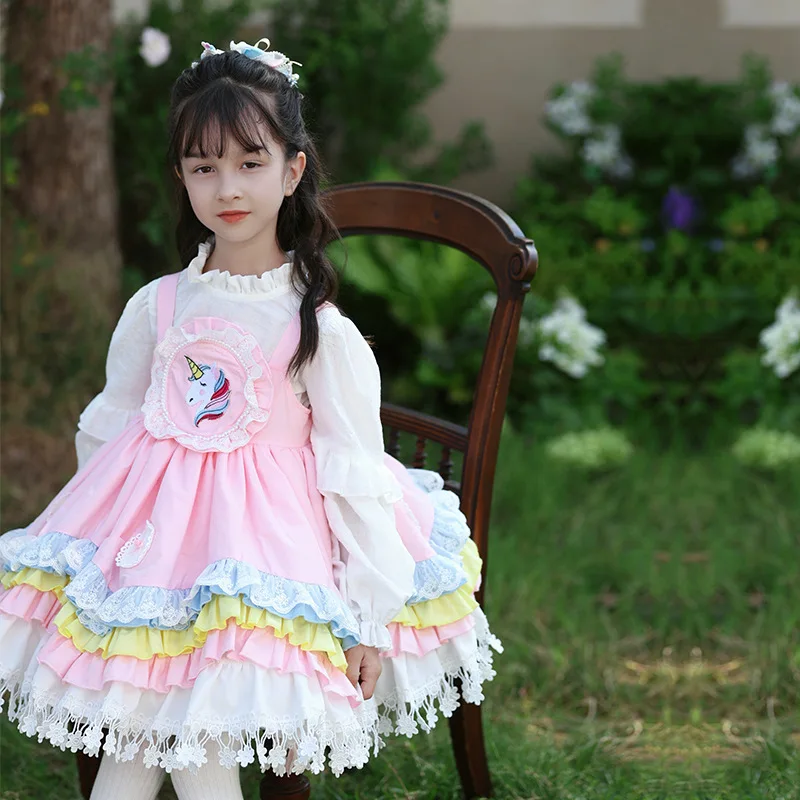 New children's clothing cute pink dress two-piece set for children's Lolita princess dress birthday party evening