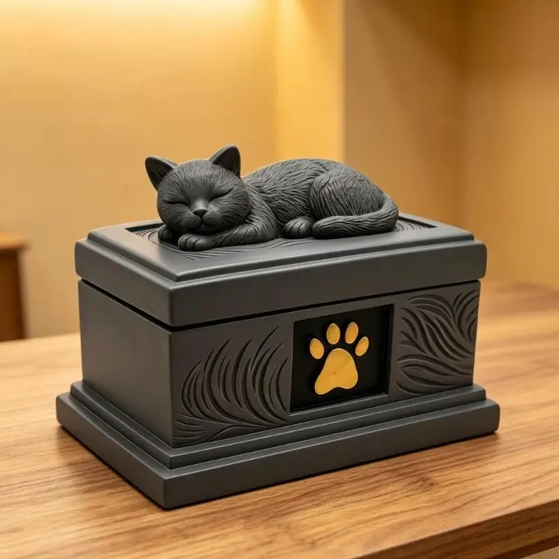 애완 동물 기념관 장식품 수지 고양이 잠든 항아리 유골 컨테이너 주최자 동물 장례식 화장 및 화장 선물 37JD
