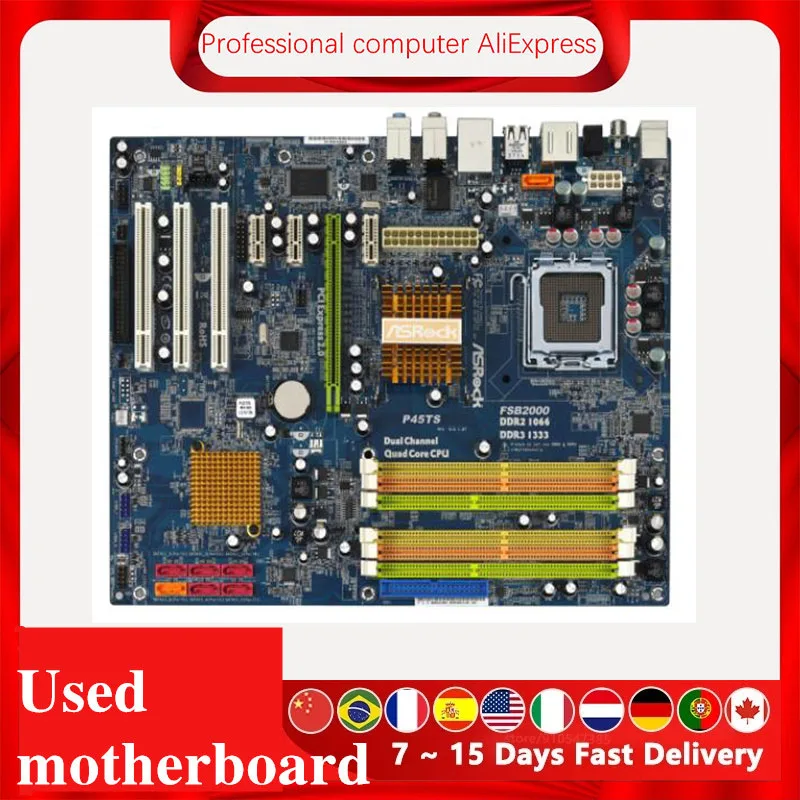 Материнская плата для настольного компьютера ASRock P45TS разъем P45 LGA 775 Q8200 Q8300 DDR2