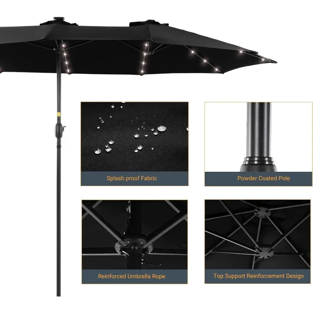 Patio Umbrella 15x9FT LED Double-sided with UPF50+ and Wind-Resistant Design, (No Base), Effortless Operation Outdoor Umbrella 4