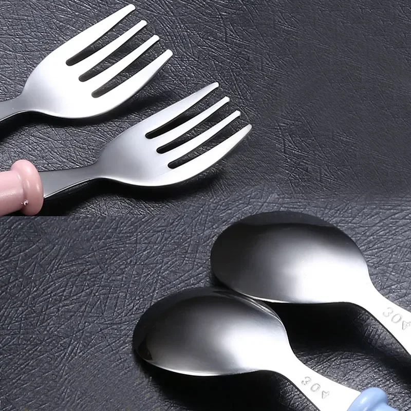 Baby Gadgets Tableware Set Children Utensil Stainless Steel Toddler Dinnerware Cutlery Cartoon Infant Food Feeding Spoon Fork 6