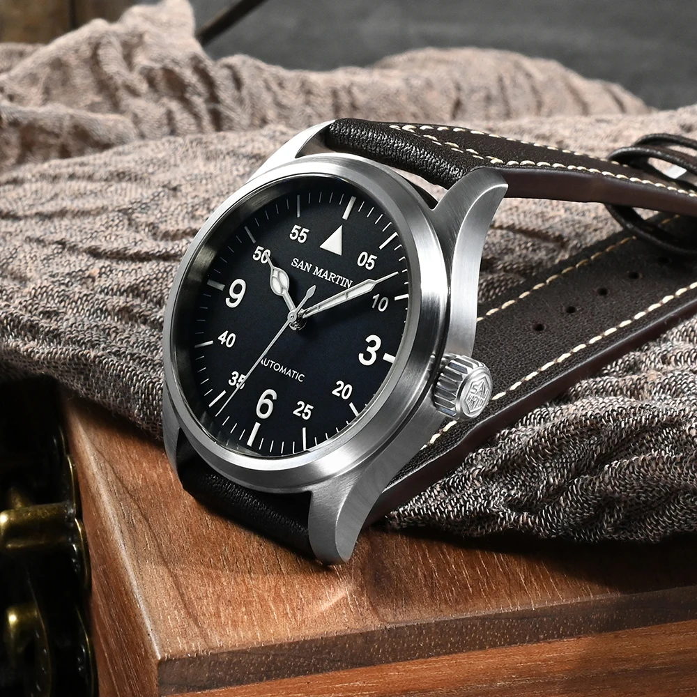 San martin Men pilot Watch 37mm myota 8215,シングルスタイル 