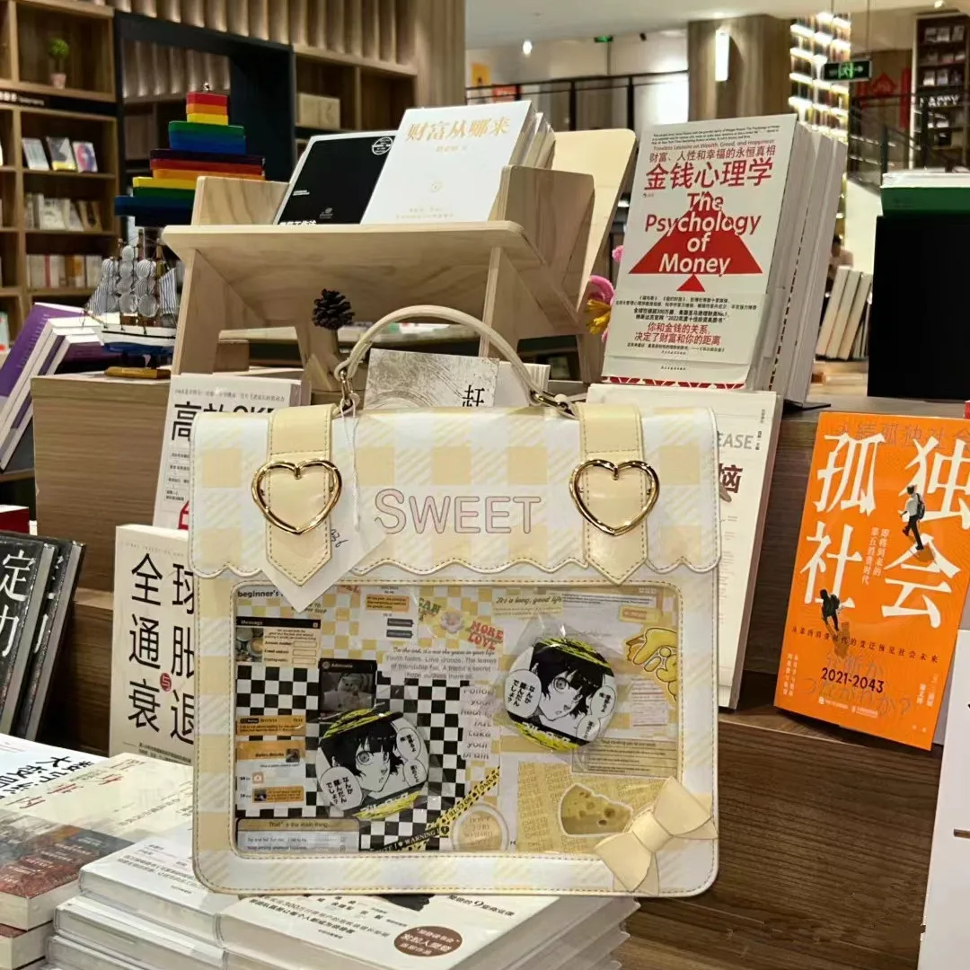 JIAERDI Transparent Square Yellow Backpacks Women Harajuku Plaid Leather Mini Backpack Student Casual Crossbody Bags 2025 New