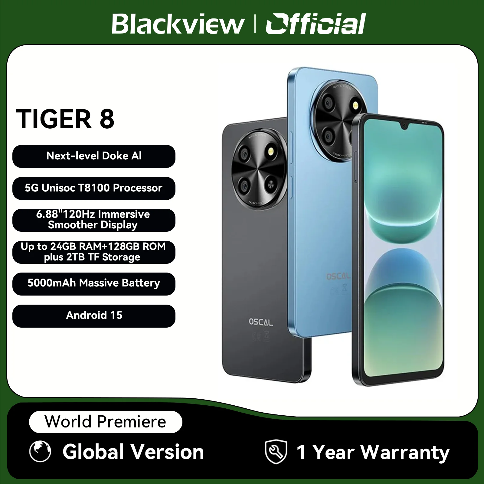 Blackview OSCAL TIGER 8 5G AIスマートフォン 6.88インチ120Hz