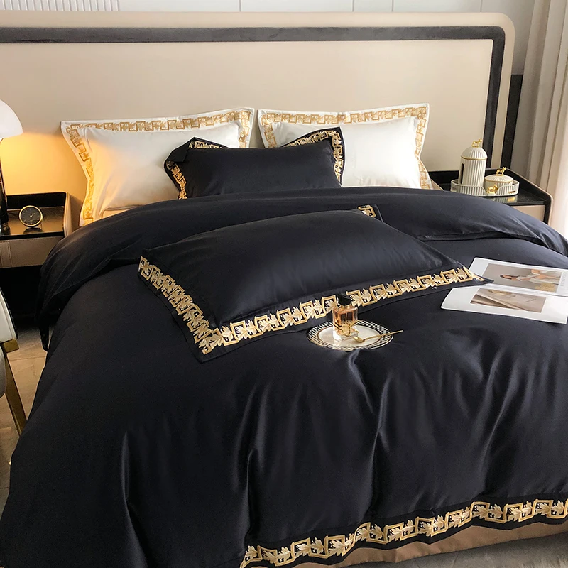 Waliicorners Queen King Black Quilt Cover Set Bed Linen Pillow Shams 1000TC Egyptian Cotton Gold Embroidery Luxury Bedding Set 28 S3ad088b1e92143c58c5db4eea9d7c746k