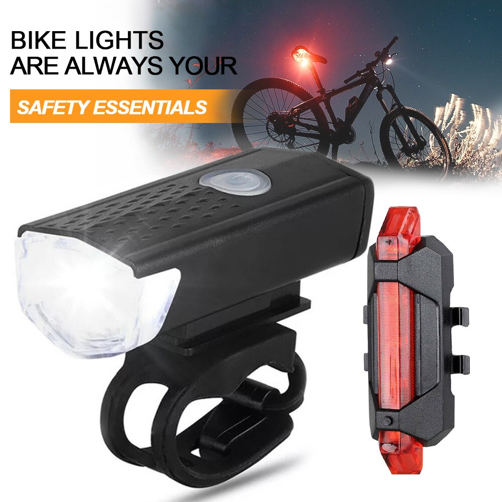 USB Rechargeable Bike Light Set Front Light with Taillight Easy to Install 3 Modes Bicycle Accessories for the Bicycle 