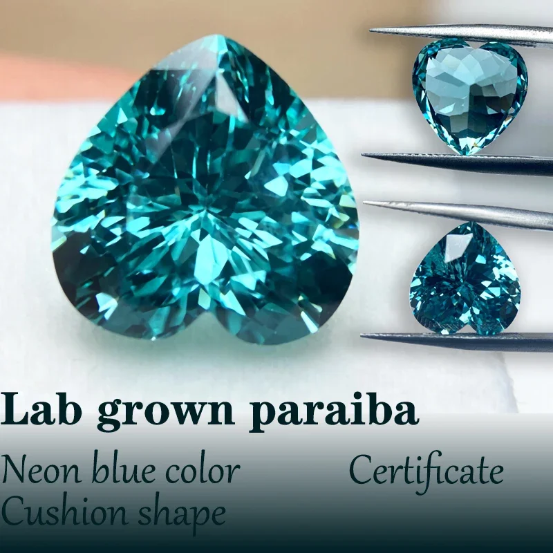 Herzform Lab Grown Paraiba Neonblaue Farbe VVS1 DIY Ring Halskette Ohrringe Hauptmaterialien Fabrik Großhandel mit Zertifikat