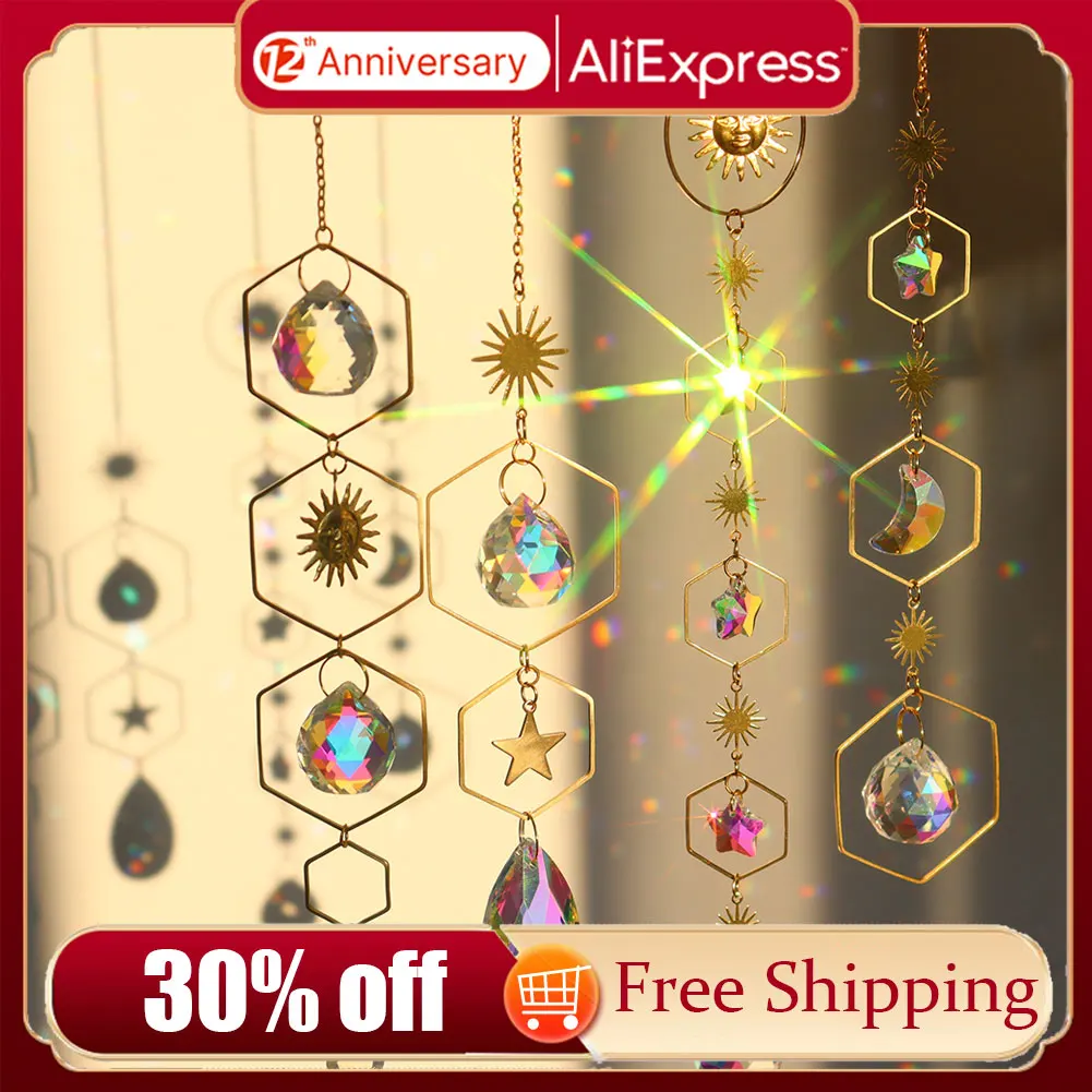 Crystal Wind Chime Hexagon Diamond Prisms Sun Catchers Pendant Dream catcher Hanging Drop Outdoor Indoor Garden Windchimes