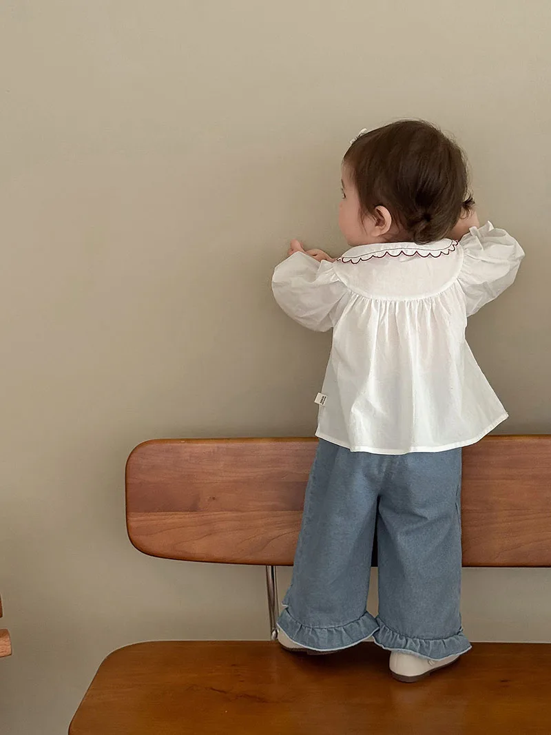 Cotton Embroidered Flower Girl Blouse for Kids