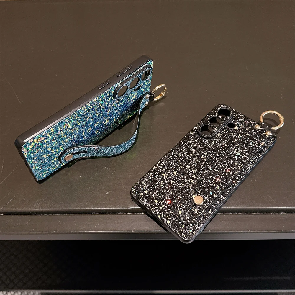 Luxury Glitter Bling Stand Holder Wrist Strap Phone Case with Bracket Cover
