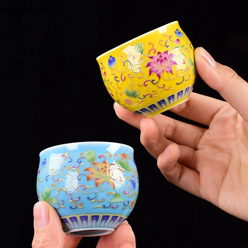 1PCS 70ML Ceramic Enamel Color Tea Cup Chinese Creative Palace Cup Handmade Master Single Cup Tea Bowl