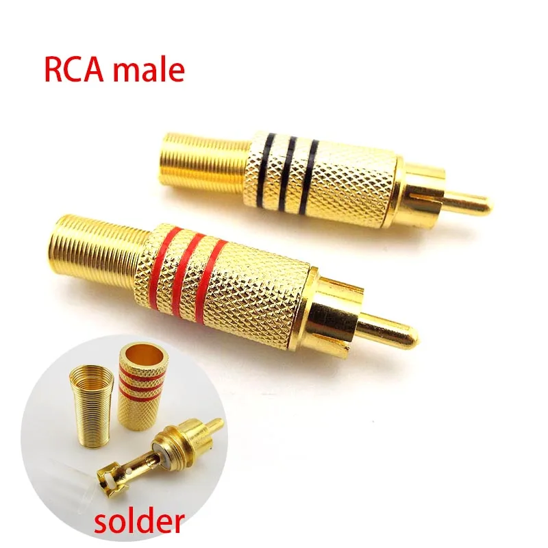 

6pcs/lot 3 Pair Gold Plated RCA Male Connector Plug Audio Video Jack Adapter Connectors Solder Type For RCA Cable