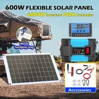 Onduleur solaire 6000W, système de production d'énergie complet avec panneau solaire 600W, sortie 110V/220V, alimentation domestique extérieure Mobile 2