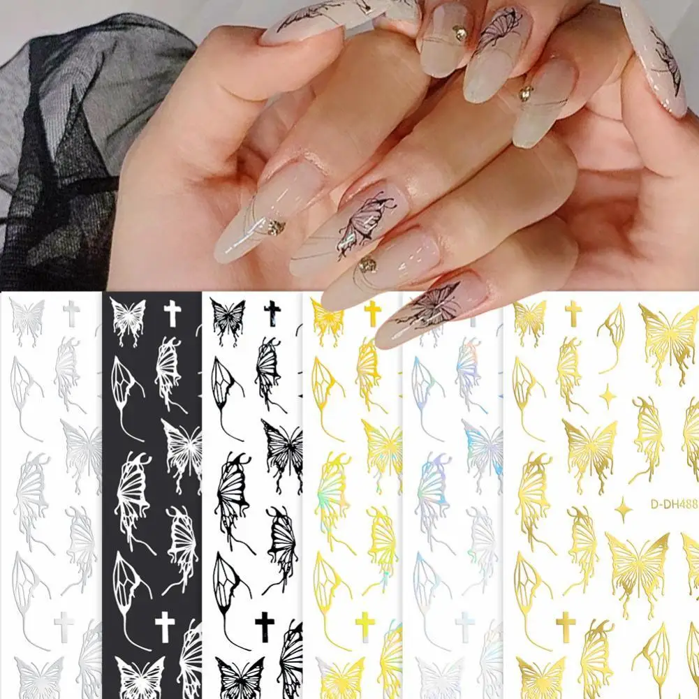

5D New Craft Butterfly Nail Art Sticker Adhesive Thin Transparent Decals Black White Golden Xmas Beauty Decal For Women