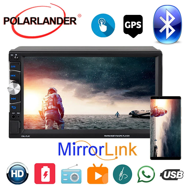 

Car Radio Video Mirrorlink HD Touch Screen For Apple Android Bluetooth 2Din 7 inch ISO With GPS Carplay Multi-language Autoradio